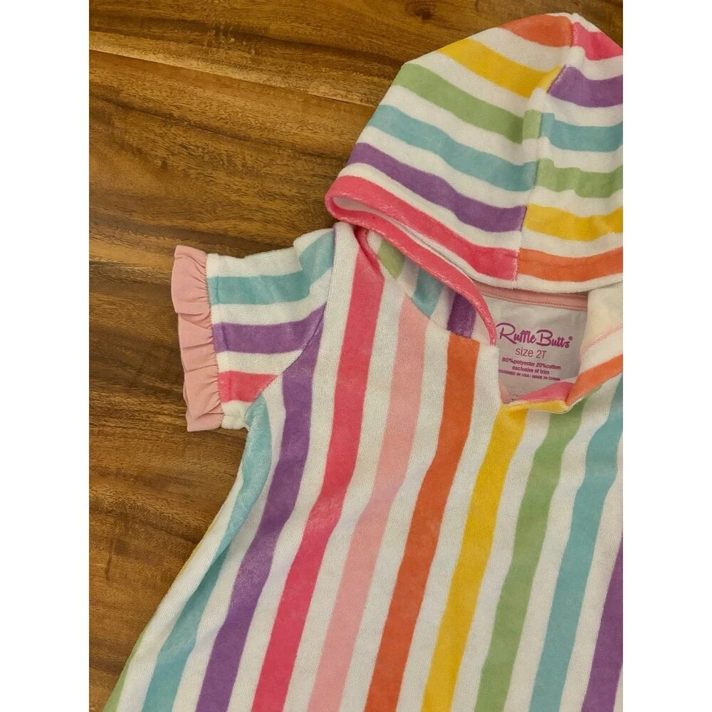 RuffleButts Swim Cover Up, Rainbow Stripe, 2T